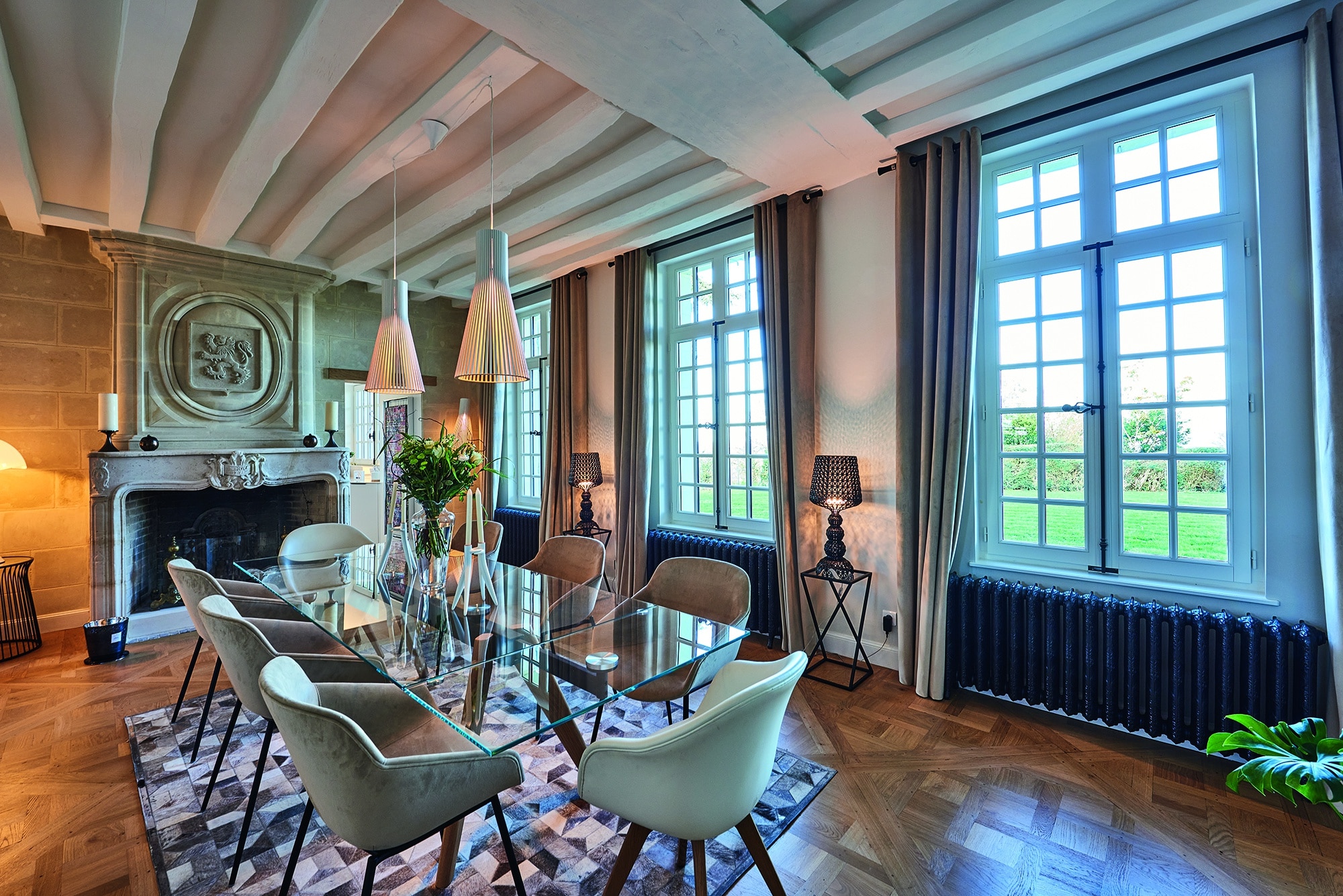 French windows in dining room