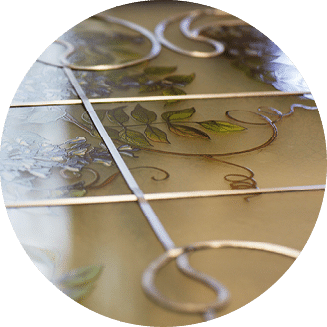 Wood window and door glass customization detail.