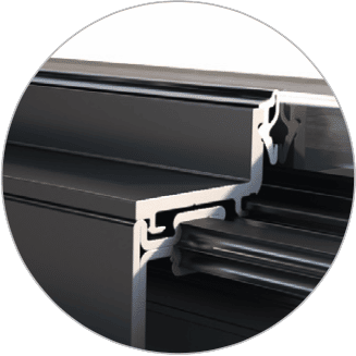 A detail view of a steel window and door glazing bead style option.