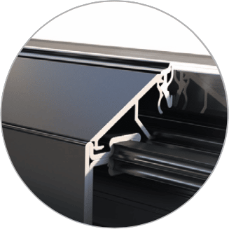 A detail view of a steel window and door glazing bead style option.